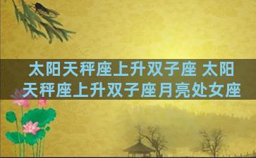 太阳天秤座上升双子座 太阳天秤座上升双子座月亮处女座